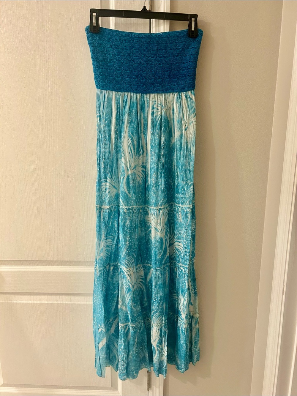 Chaudry Strapless Turquoise Maxi Dress with Smocked Bodice